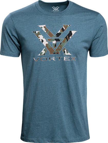 Vortex Camo Logo Short Sleeve T-Shirt in Steel Blue Heather